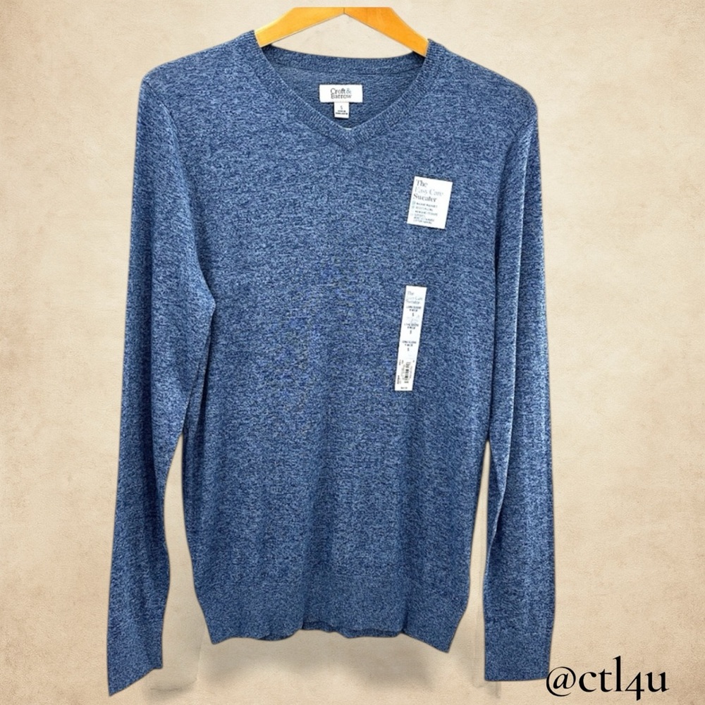 NWT Croft & Barrow Blue V-Neck Sweater Small Minimalist Preppy Quiet Luxury
